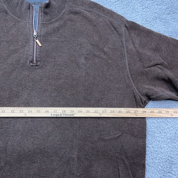Tommy Bahama 1/4 Zip Sweater Mens 2XL Brown Mock Neck Heavy Pullover Long Sleeve - Picture 3 of 7